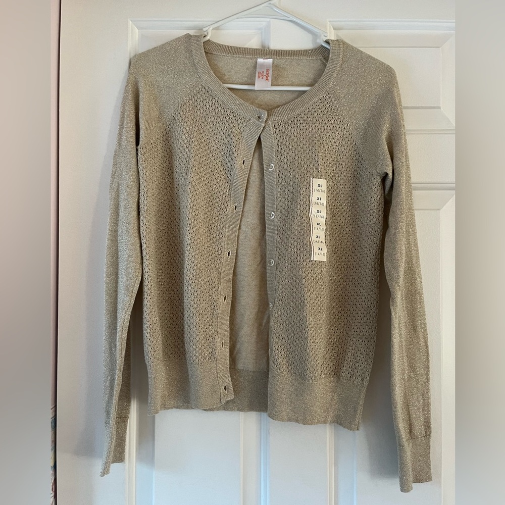 Girls Cat & Jack Sparkly Gold Long Sleeve Sweater Size XL (14/16)